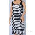 Ladies Short Dress White and Navy Striped Dress Supplier